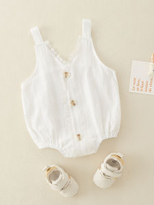 Korean Style Summer Clothes Pure Cotton Baby Romper Princess Style Thin Strap Triangle Crawling Suit for Baby Girls