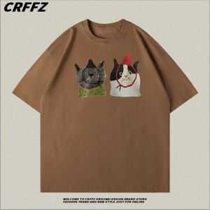 Áo Thun Cotton Nguyên Chất Có In Hoạt Hình Hoạt Hình Dành Cho Nam Và Nữ Dáng Rộng Tay Ngắn Quần Áo Mùa Hè Của Wen Xun