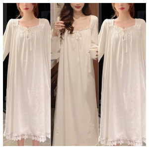 Nightgown Female Long-Sleeved Princess Style Nightgown Lace Court Style Korean Version of the Loose Large Size 2024 New Home Wea