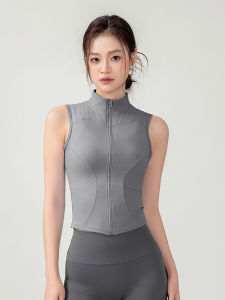 New Sport Vest Zipper Sleeveless Stand Collar Womens Fitness Running Training Outerwear Yoga Clothes Breathable Polyester Spandex