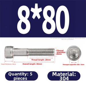 BAIRUITE | Semi-Threading Hexagonal Cylindrical Extended Screw Stainless Steel