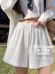 XINGJUSHE | White Bristle Flax Short Pants Female Summer Lightweight Cool Sense Sun Protection A-Word Cotton Linen Flared