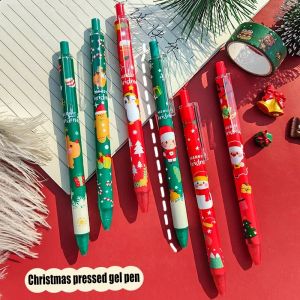 5/10pcs 0.5mm Kawaii Christmas Press Black Ink Gel Pen Cartoon Christmas Dear Santa Claus Printed Student Signature Pen Lovely Comfortable Press Neutral Pen
