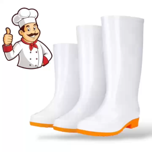 BIN LU Durable White High Cut Rubber Boots Men Waterproof Rain Shoes | High Tube Rain Boots for Men Heavy Duty Work | Botas Pang Lalaki Heavy Duty Bota for Men | Rain Boots for Men Waterproof Non-Slip Outdoor Kitchen