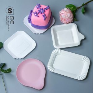 Transparent Black White Birthday Cake Fork And Knife Box Plate Dish Square Plate Clear Fork And Knife Smile Face Tableware