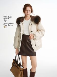 DUSHU | Winter Warm Horn Button Raccoon Fur Collar Down Jacket