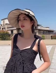 Mũ vành tròn nửa đầu mũ rộng vành cói bèo nhún nón nữ chống nắng vân sần thời trang thanh lịch - Happy Home 4U