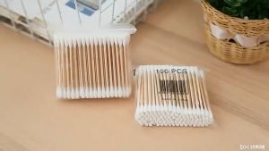 100 pcs Cotton Bud Bambu kayu Pembersih Telinga Makeup Swab Multifungsi Produk Import Kualitas Bagus