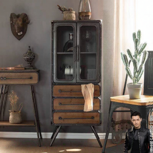 OUJUGEJIAJU | Rustic Industrial Style Wooden Side Cabinet