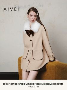 AIVEI | Short Girls British College Style Fox Fur Collar Tweed Coat
