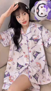 Smile_Home เชตชุดนอนผู้หญิงลายกราฟิกใหม่ ลายการ์ตูนน่ารักมากเวอร์ ชุดนอนคอปก+เเขนสั้น เนื้อผ้าคุณภาพดี ใส่สบาย