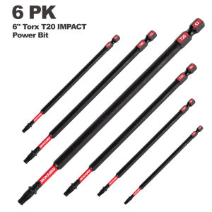 GEINXURN Impact Tough #20 Torx 6 in. Insert Driver BitsMagnetic T20 Power Bits S2 Alloy Steel T20 Screwdriver Bits Set Bulk