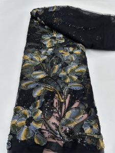 Vải Ren Lưới Pháp Chất Lượng Cao Của Châu Phi Đính Cườm May Đám Cưới Nigeria Cuộn 5 Thước