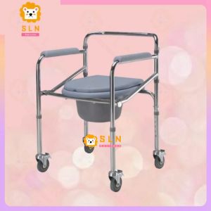 【Local shipment】Chromed Steel Adjustable & Foldable Mobile Commode Folding Bedside Commode ChairHeight Adjustable Commode Foldable ChairMultiple Function Folding Bathroom Shower Chair Stainless Steel Adult