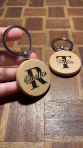 Personalized Round Wooden Keychain – Laser Engraved Initial & Name Custom Gift