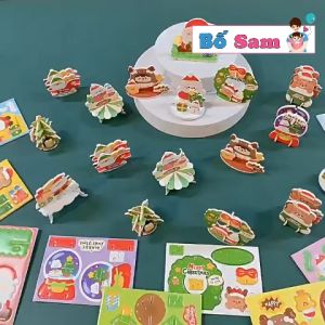 Bộ 10 Thẻ ghép hình 3d Noel chủ đề giáng sinh đáng yêu cho bé Shop Bố Sam