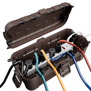 Outdoor Electrical Box Waterproof Extension Cord Cover w/6 Cable Entry Ports Weatherproof Connection Box for Power StripPlug