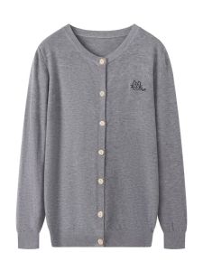 เสื้อคาร์ดิแกนถักแขนยาวทรงหลวมสไตล์เกาหลีสำหรับผู้หญิง ปักลาย คอตั้ง แขนยาว ปกติ แขนยาว ฤดูใบไม้ร่วง 2025