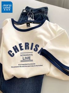 True Weave Loose Fit Short Sleeve T-Shirt Womens Summer New Style Small Size Half Sleeve Printed Streetwear Cotton Tee