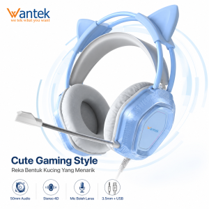 Wantek V10 Cat Ear Headset Bluetooth Gaming Headphones RGB Light HiFi Stereo Noise Cancelling Mic Over-Ear Audio Earphones