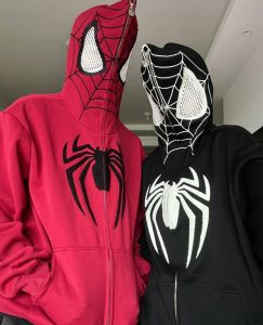 B120  เสื้อแขนยาวฮู้ด Oversize (อก 48 นิ้ว) ซิปหน้า งานปักแมงมุมขนนุ่ม มีกระเป๋าข้าง ผ้าคอตตอลผ้าดี สินค้าพร้อมส่งจากไทย