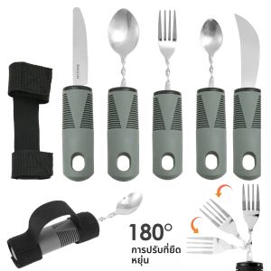Adaptive Utensils ชุดสแตนเลส Bendable ชุดช้อนส้อมสําหรับมือสั่นผู้สูงอายุโรคข้ออักเสบParkinsons-Built Up Utensils