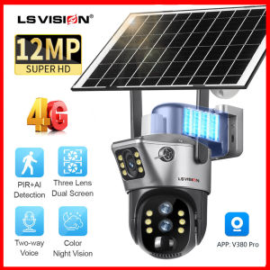 LS VISION 6K 12MP V380 Pro 4G Dual Screens 10X Zoom Solar CCTV Camera Wireless Full Color Night Vision PTZ Security Camera IP66 Outdoor Waterproof PIR +AI Detection Two Way Audio IP Cameras