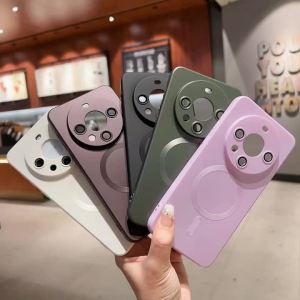 Metal Paint Magnetic Phone Case with Built-in Lens Protector for Huawei Mate 30 40 50 60 Pro+ For MagSafe Matte Shockproof Cover