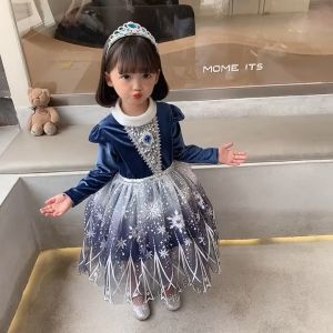Váy Elsa nhung thu đông cho bé gái Đầm Nữ Hoàng Băng Giá Elsa hóa trang Halloween