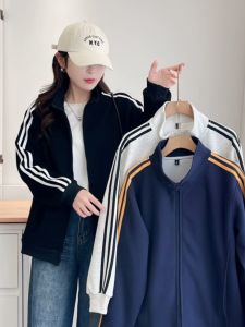 Black Sports Jacket Womens Baseball Uniform Large Size New Autumn Zipper Woven Belt Sweatshirt Casual Small Size Sweatshirt Cardigan