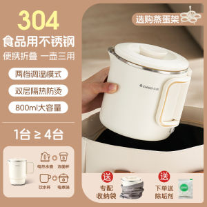 Portable Mini Electric Stainless Steel Water Cup Foldable Travel Self-Driving Tour Soup Making Kettle 110V Overseas