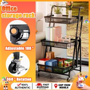 Trolley Cart Moving Rack Kitchen Storage Cart With Wheels 360° Rotatable 3 Layers Organizer Rack Snack Rack Bookshelf Seasoning Vegetable Fruit Storage Rack 180° Adjustment Multi-functional Storage Shelf For Office Kitchen Bedroom Living Room
