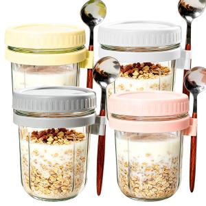 350ml Thicken Glass Oatmeal Jars Containers / with Lid and Spoon / Breakfast Coffee Cup / Portable Sealed Mason Jars