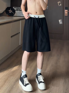 Quần Short Thể Thao Nam Mùa Hè Thoáng Khí Nhanh Khô Dệt Kim American Wafer Label Color Block Rộng Rãi Quần Năm Điểm