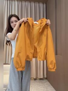 Womens Yellow Hooded Casual Jacket Long Sleeve Spring Autumn New Style Commute Windproof Coat Yellow Color Block Trendy Top