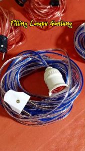 Fitting Lampu Gantung E27 + Steker Gepeng + Kabel Transparan 2 x 30 1/2/3/4/5/6/7/8/9/10 Meter