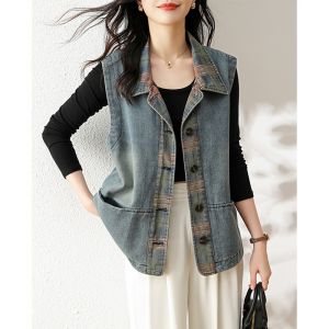 September Loose Denim Vest Outerwear Womens Fashion Thin Spring Autumn Ladies Shirt Retro Style Single Button Closure