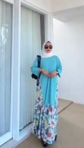 Zoe77 Gamis Knit kombinasi motif bunga size jumbo model terbaru kekinian Busui Frendly Lucia