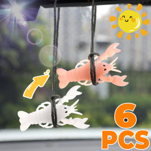 6PCS Fun Color-Changing Crayfish Car Pendant UV Light-Sensitive Crayfish Soft Glue Hanging Decor Auto Interior Decoration