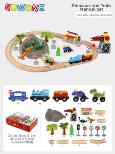 EDWONE | Educational Wooden Dinosaur Railway Construction Blocks Toys