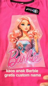 kaos anak perempuan barbie gratis nama anak bahan katun combed usia 1-15 thn