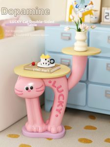 CHUCHEN | Cute and Creamy Pink Sofa Side Table with Dual Trays