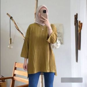 OVERSIZE TUNIK KENIT HORNET ATASAN TUNIK ATASAN WANITA LENGAN 7/8