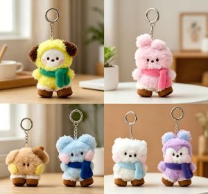 LINE FRIENDS | New 2026 BT21 RJ CHIMMY COOKY SHOOKY MANG KOYA Idol Kawaii Mini Furball Cartoon Scarf-wearing Doll Figurine Gift