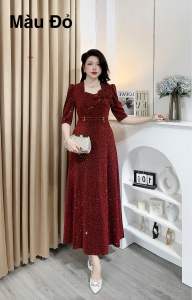 M425 Đầm Trung Niên Cao Cấp-chất nhủ dệt đá nổi có co giãn thoải mái