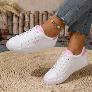 White Shoes Womens Spring Autumn Flat Bottom Leather Sneakers Casual Lace Up Students College Style Board Shoes Female