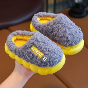 MONLEYTA | Childrens Cotton Slippers 2025 New Style Boys and Girls Furry Slippers Warm Home Shoes Cartoon Design PVC Sole