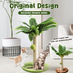 Cat Scratcher Post Green Leaves Tree with Sisal Rope and Plush Ball Pet Climbing Frame Toy