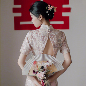 Dearest Peony Cherry Blossom Wedding Cheongsam New Bride Certificate Marriage Ceremony Enhanced Traditional Chinese Style Dress
