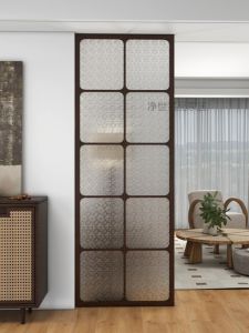 Retro Nostalgia Style Pure World Miyagi 0415 Real Wood Living Room Glass Partition Elegant Wood Craftsmanship Tempered Glass Details